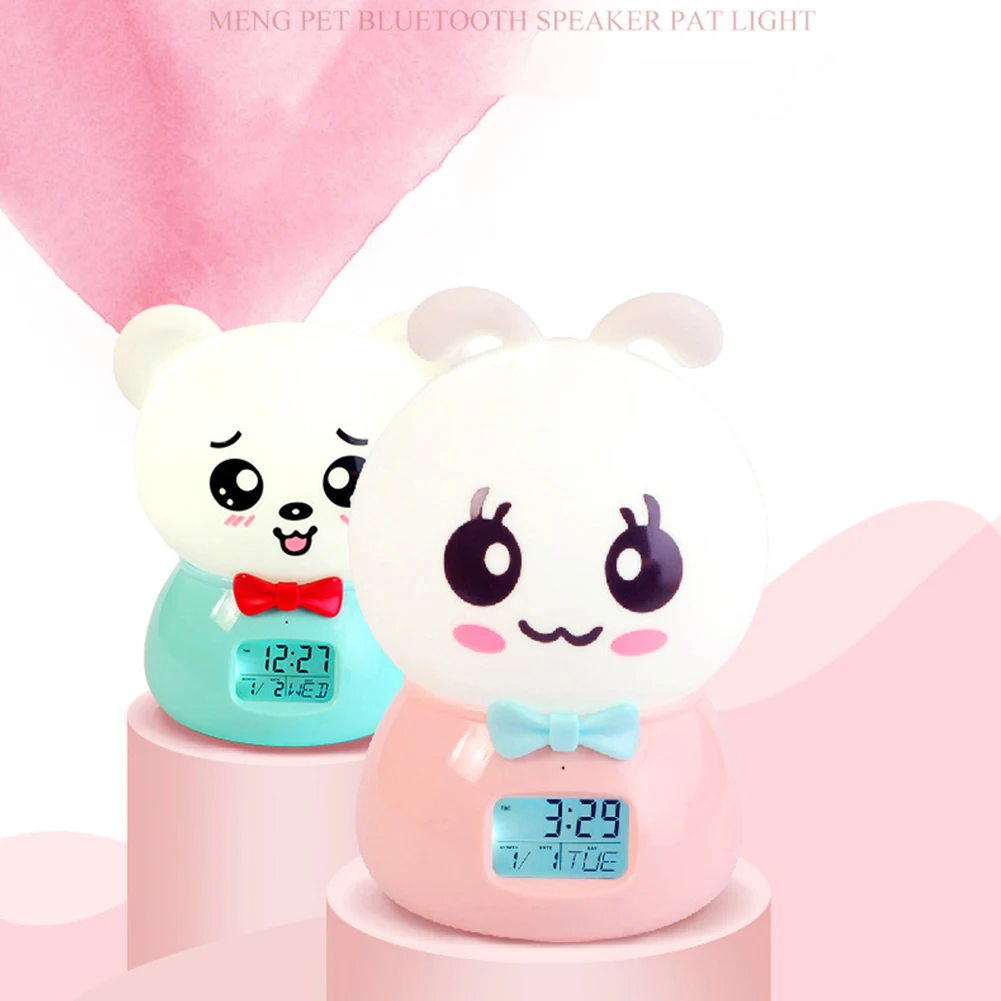 Color Changing Silicone Bluetooth Music Night Light Touch Switch USB Rechargeable Cartoon Animal Digital Display Alarm Clock