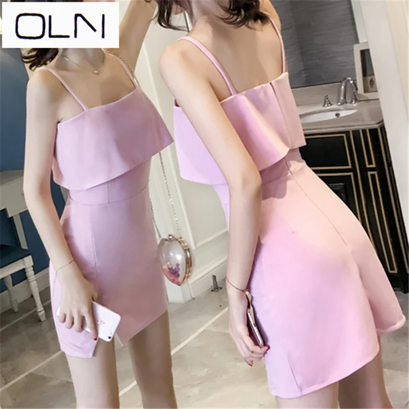 Корейское платье vestidos Осень Новое поступление OLN протекающее Сзади Платье женское осеннее маленькое сексуальное женское слово воротник протекает