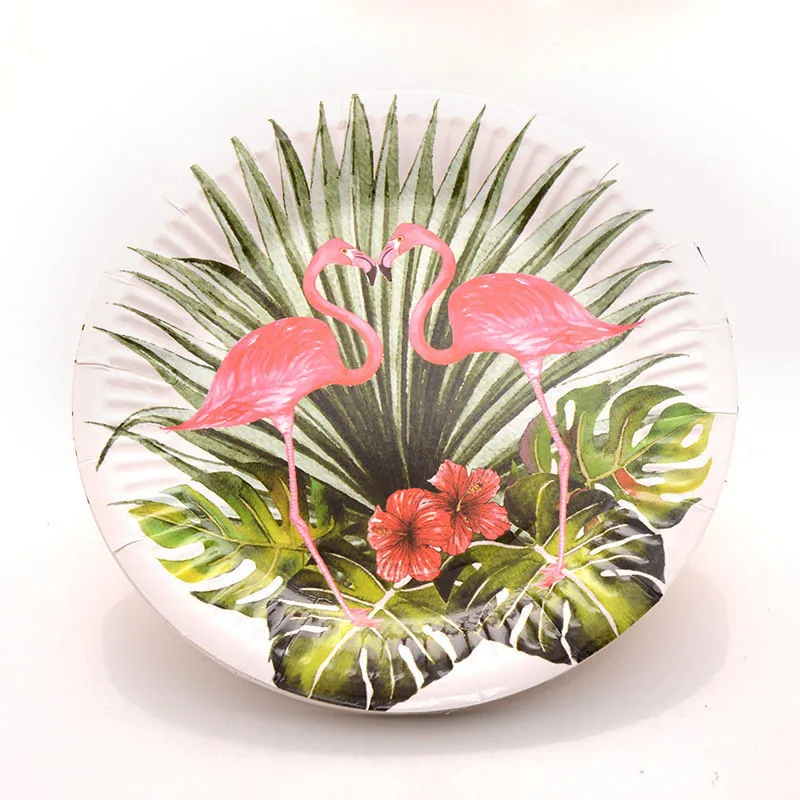 

LISM 10pcs Tropical Palm leaf Flamingo Disposable Plates Hawaii Party Luau Decor Summer Party Disposable Tableware Set Supplies