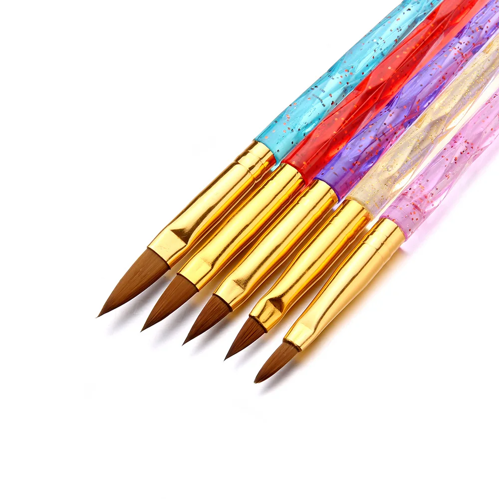 5pcs/Set Nail Art Acrylic UV Gel Extension Builder Acrylic Brush For Manicure Gel Nail Polish Painting Drawing Crystal Handle - Цвет: as the picture