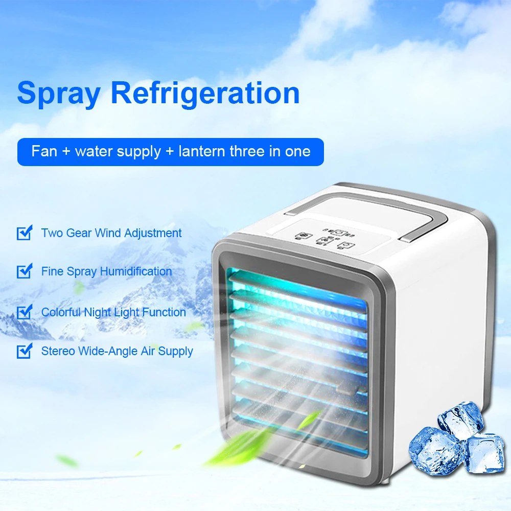 AGKupel Air Cooler Mini,USB Air Conditioning Fan,with Humidifying Saving Small Lightweight 600ml Water Tank Water Cooling Fan for Home,Office,Bedroom 