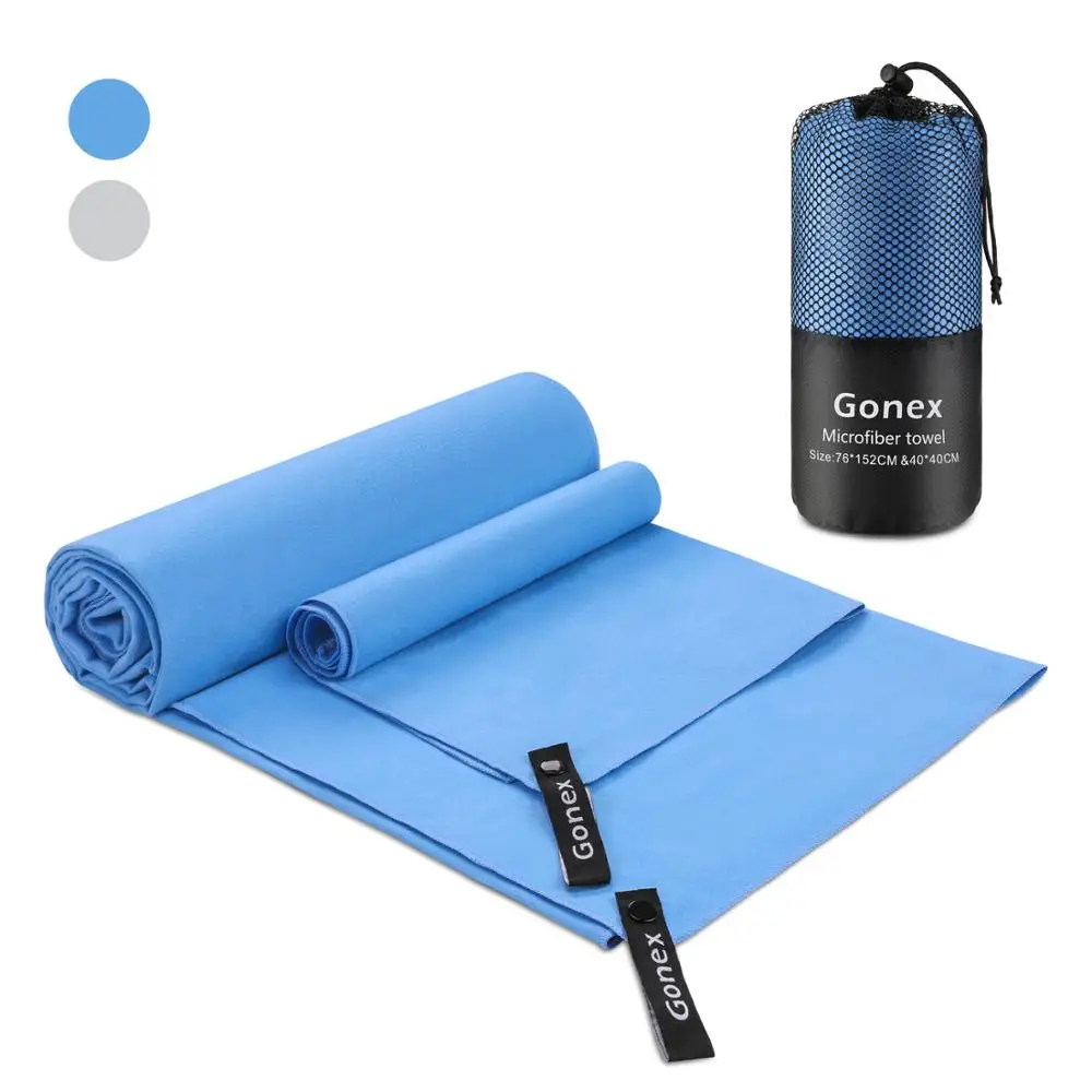 Gonex, 2 упаковки, микрофибра, спортивное полотенце для путешествий, супер абсорбент, Быстросохнущий пляжный коврик, полотенце для кемпинга, плавания, альпинизма, спортивного зала