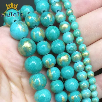 

Natural Stone Blue Green Lapis Lazuli Jades Round Spacer Beads For DIY Jewelry Making Bracelet Accessories 15''Inches 4 6 8 10mm