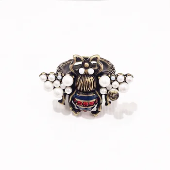 

09 hot selling fashion accessories copper size pearl bee red blue diamond ring