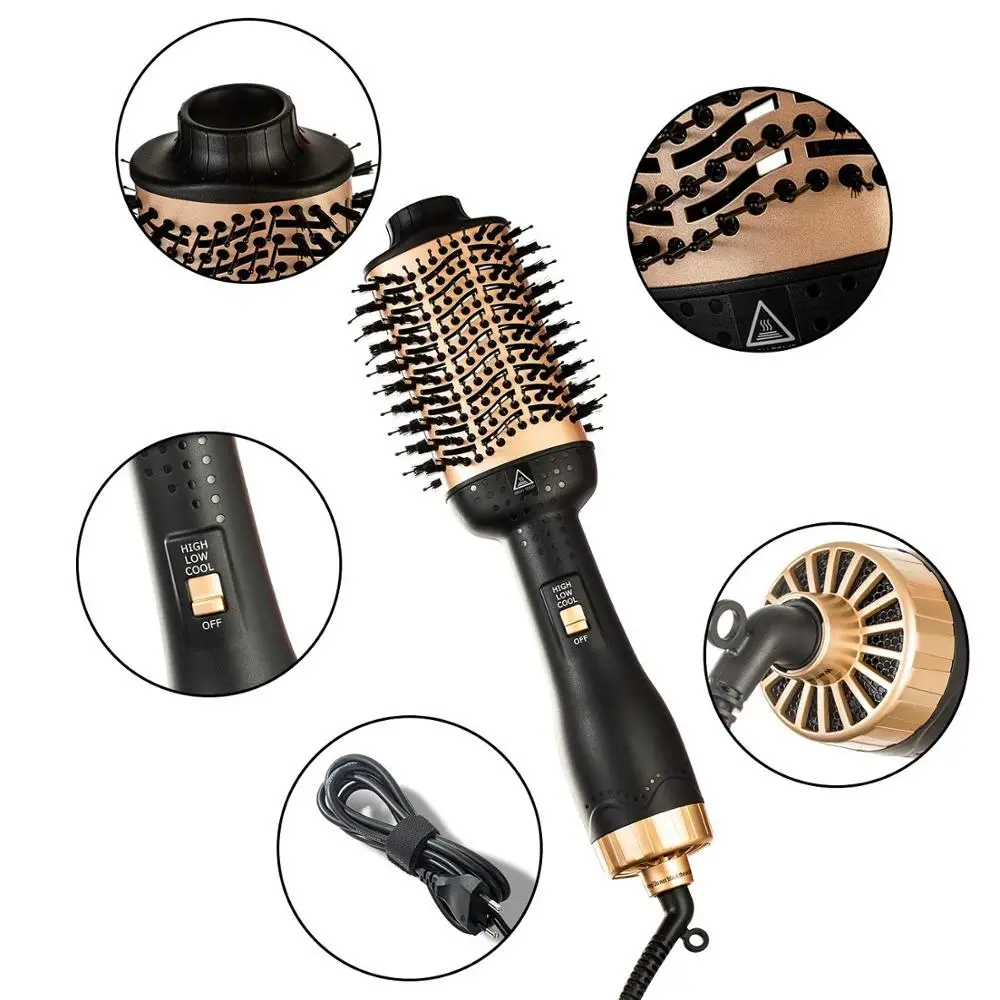2 in 1 Gold One Step Hair Dryer Brush And Volumizer Anti-scald Hair Straightener&Curler Negative Ions For Wet Dry Hot Air Brush 3