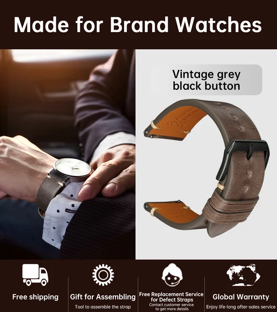 MAIKES Quick Release Watch Band Italy Vegetable Tanned Leather  For Huawei Galaxy Watch 22mm Cow Watch Bracelet Leather Strap Grey B