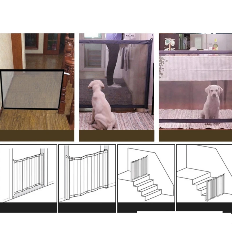 Portable Doorway Mesh Gate Folding Stair Gate Pet Isolation Net Indoor and Outdoor Safety Gate Convenient in and out