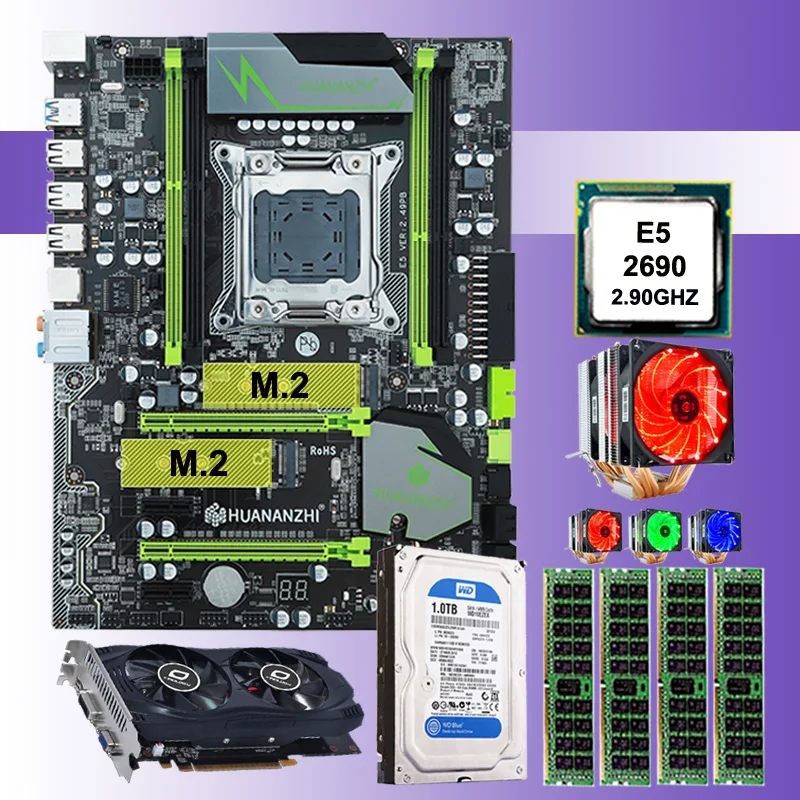 ^Cheap On sale HUANAN ZHI X79 motherboard with CPU Xeon E5 2690 C2 with cooler RAM 16G(4*4G) 1TB 3.5' SATA HDD video card GTX750Ti 2G