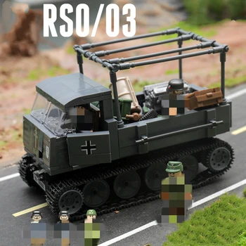 

New 551pcs WW2 Military German Half Tracked Vehicle ROS/03 Building Blocks Model WW2 Army Soldier Truck Weapon Bricks Toys