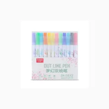 Jeu de marqueurs métalliques de peinture à paillettes pour le dessin, stylo double ligne pour marquage de contours, accessoire à gribouiller pour le design d'album de scrapbooking, 8 et 12 pièces par paquet,