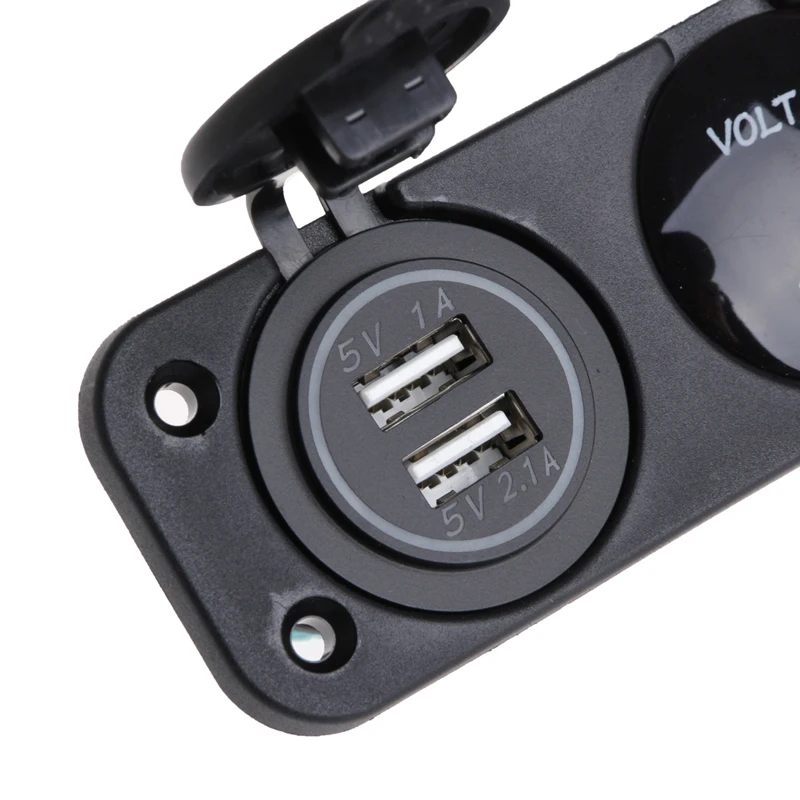 Dual USB Charger+ 12V Socket + Voltmeter 3 Hole Panel Marine Car Boat Blue LED | Автомобили и мотоциклы