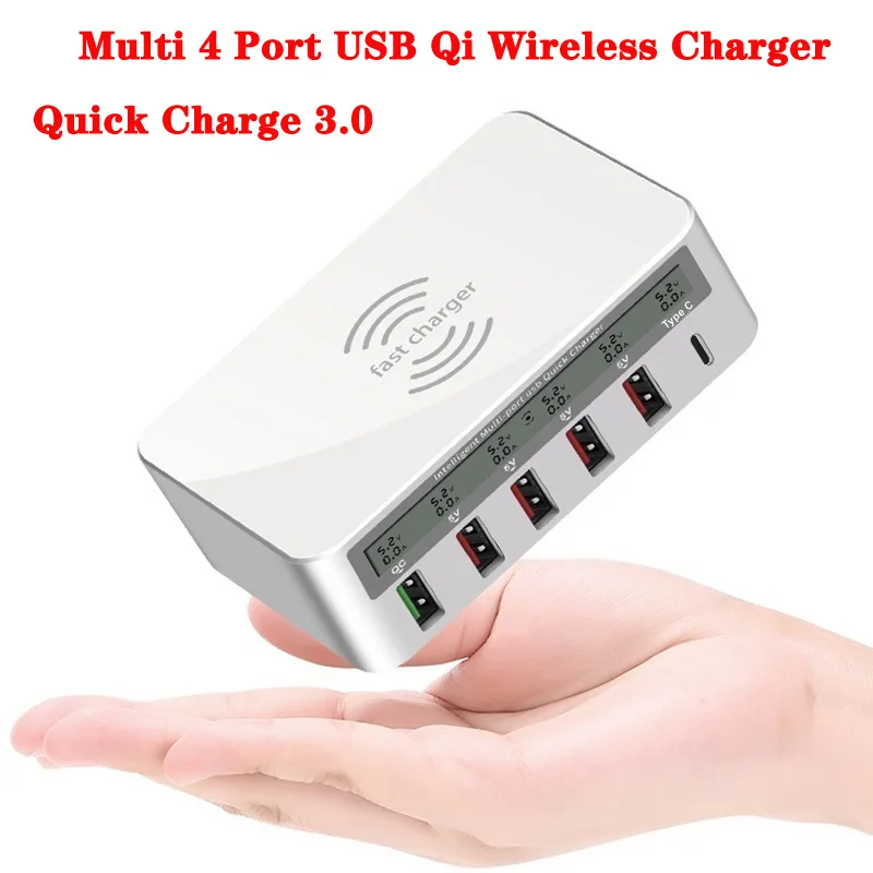10 Вт мульти 4 порта USB Qi Беспроводное зарядное устройство для Iphone X XS samsung lcd Быстрая зарядка 3,0 быстрая Беспроводная зарядка Cargador Movil