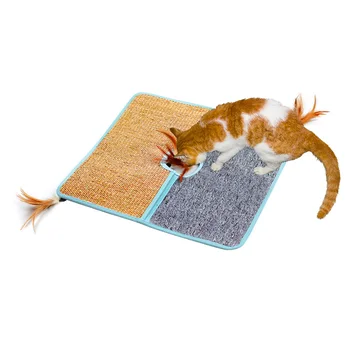 

Sisal Cat Scratcher Board Scratching Mat Square Pad with Feather Pet Toy LXY9