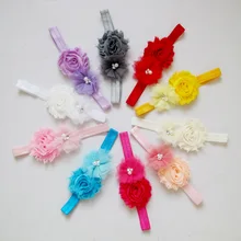 Европейская и американская детская лента для волос, потертый цветок, стразы, цветок, повязка на голову, марлевые цветы, Детская резинка для волос, 10 цветов