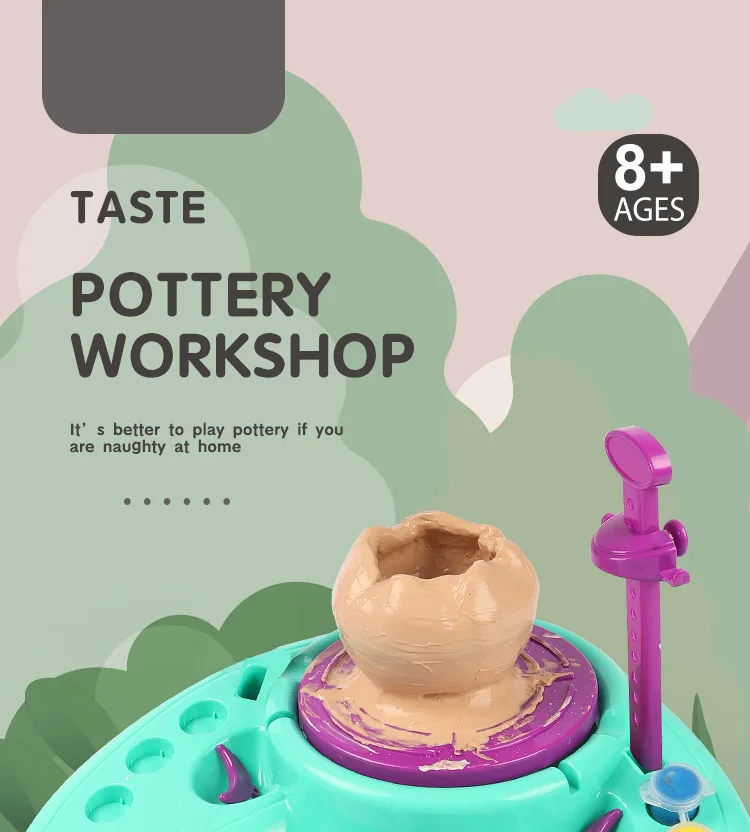 Mini Electric Pottery Machine Household Pottery Making Toy Interactive Game Diy Handicraft Ceramic Kit With Pigment Clay Kid Toy