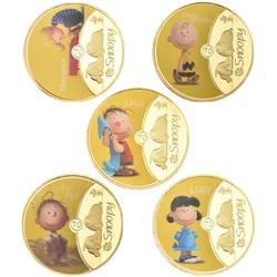 Médaille commémorative de Snoopy, 5 pièces, pièce de monnaie commémorative, charmante, motifs de Snoopy Kawaii, couleur plaquée or, cadeaux parfaits 