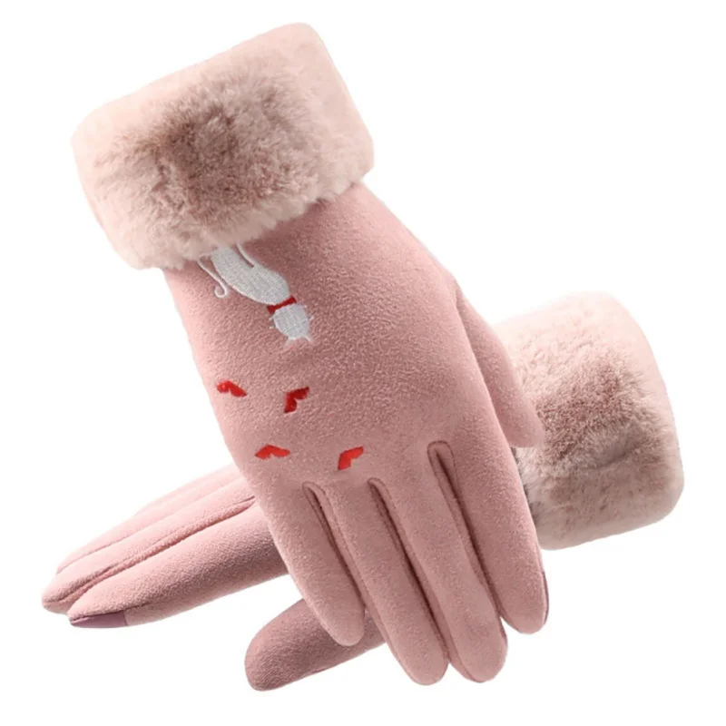 Winter outdoor riding party windproof cold warm gloves classic plus velvet suede love cat ladies gloves