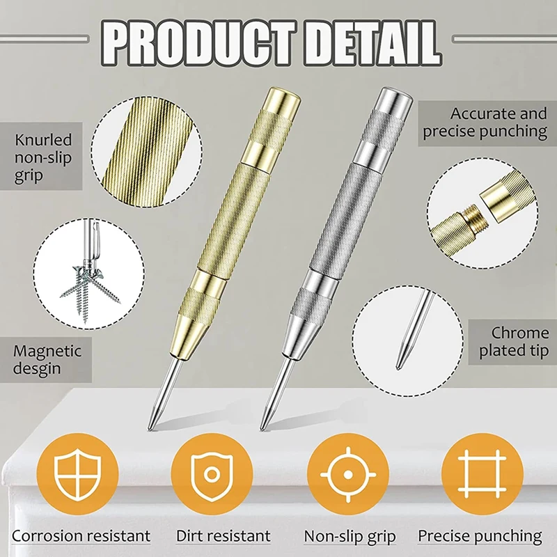 2 Pieces Scriber Tool 2 Pieces Center Punch Aluminum Automatic Center Pen for Metal Glass Ceramics Gold Welding central machinery band saw