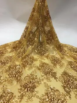 

2020 Rose Gold Sequins French Tulle Lace Fabric High Quality Sequins African Nigerian Mesh Lace Fabric For Wedding Sewing R3352