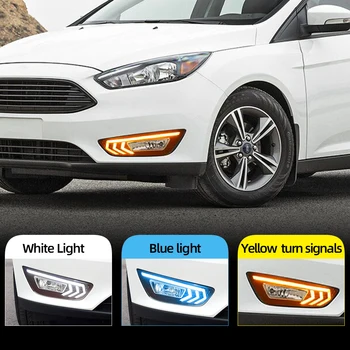 

CSGJMY 2PCS For Ford Focus 3 mk3 2015 2016 2017 2018 LED DRL daytime running lights daylight with Yellow signal fog lamp