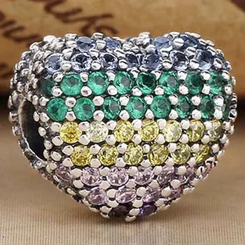 

Original Rainbow Open My Heart Clip Lock Stopper Beads Fit 925 Sterling Silver Bead Charm Bracelet DIY Jewelry