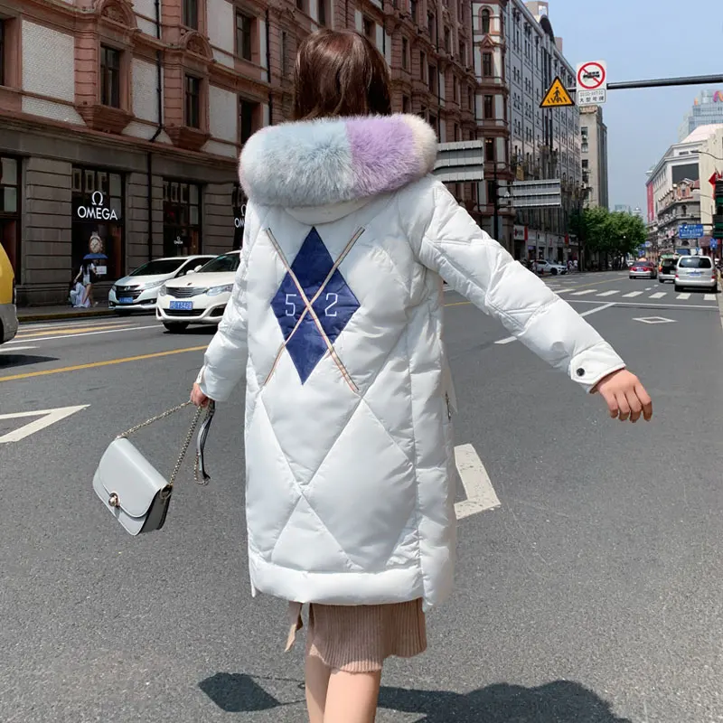 

Winter women long fur collar parkas coat -25degrees Thick warm fur hooded jacket coats Casual female winter outwear parkas