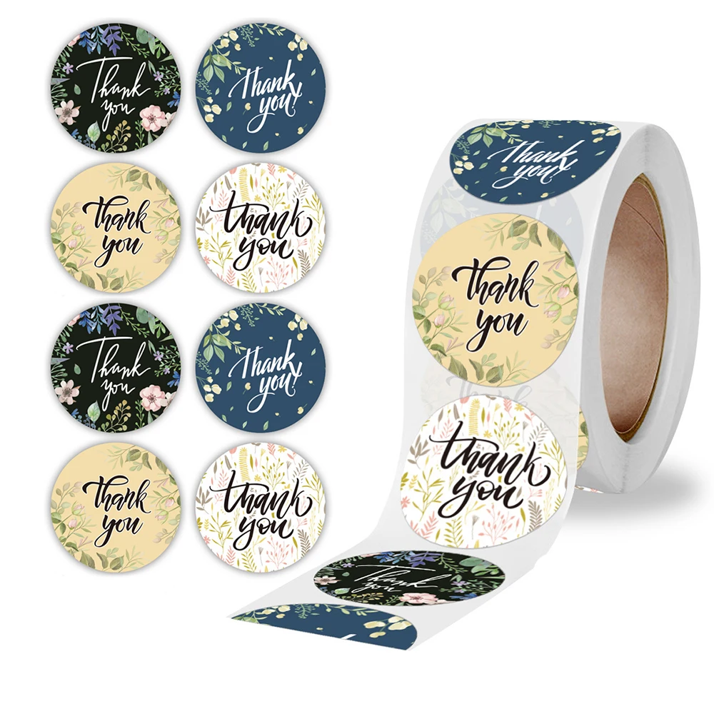 

500pcs/roll 2.5/3.8cm Thank You Flower Plant Stickers DIY Decorations Gift Greeting Card Labels Planner Stickers