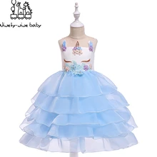 Платье с единорогом для девочек, вышитая бальное платье для маленьких девочек, платья принцессы на день рождения для рождественской свадебной вечеринки, детские костюмы