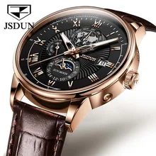 

JSDUN Fashion Luxury Mens New Multifunction Watches Top Brand Leather Moon Phase Mechanical Automatic Watch Waterproof 8909