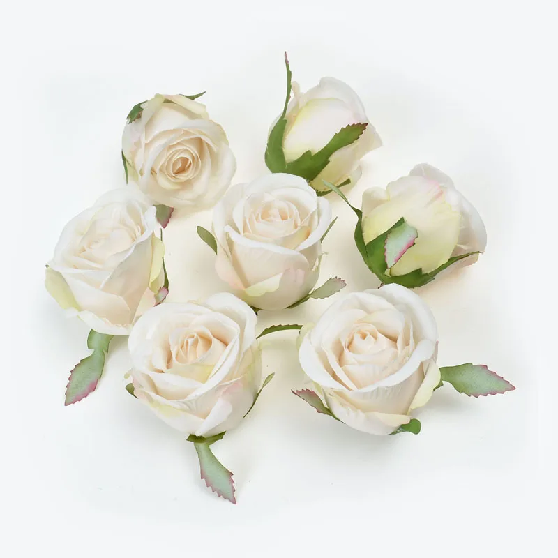 1pcs new artificial flower high quality silk rose head wedding home Christmas decoration diy flower wall scrapbook gift box - Цвет: Белый