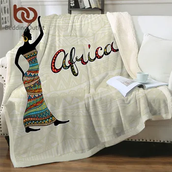 

BeddingOutlet African Woman Throw Blanket Ethnic Sherpa Blanket Doodle Style Tribal Plush Blanket Animals Map Mantas De Cama