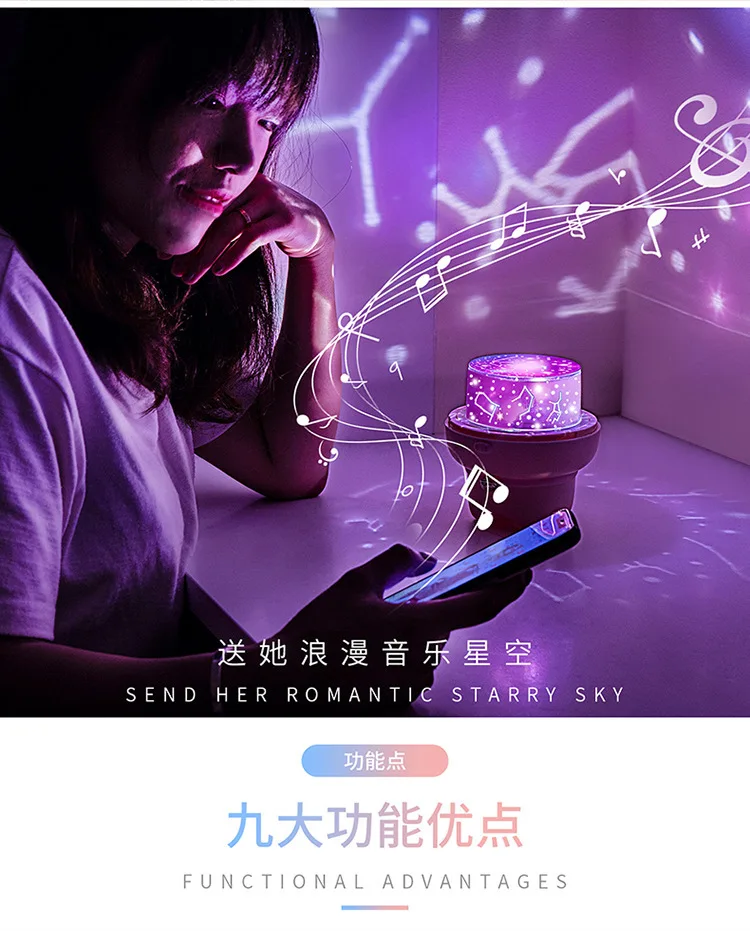 Projection Lamp Rotating Bluetooth Romantic Music Led Remote Control Small Night-light Usb Charge Originality Small Desk Lamp