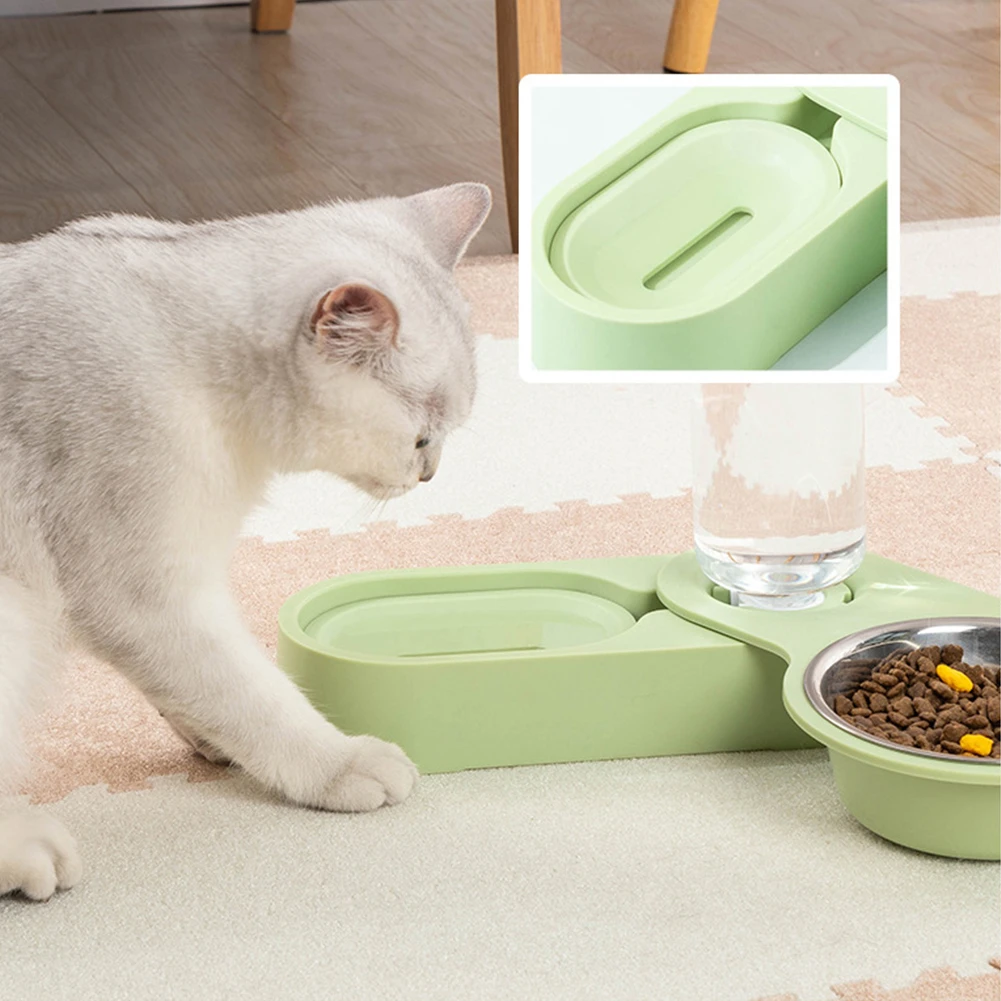 

Pet Automatic Feeder Cat Food Bowl Dog Water Dispenser Fountain Kitten Feeding Raised Stand Double Bowls Puppy Drinking Dish