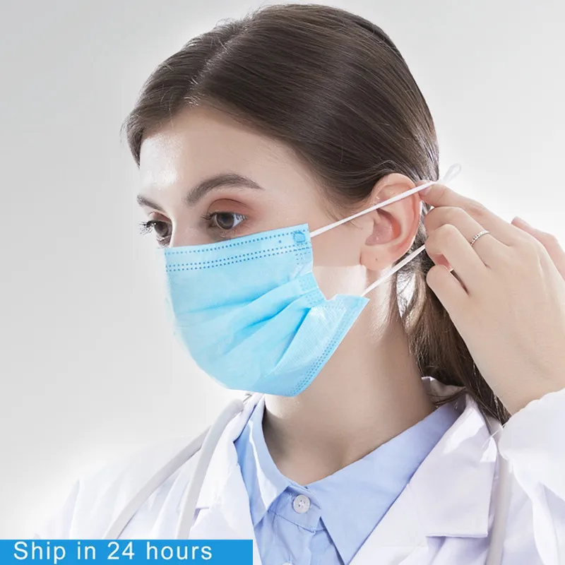 

3-Ply Protective Mask Disposable Anti Virus Face Masks Blue Apply To Dust Adult Filter Masque Pm2.5 Safely Mouth Mask 50 Pcs