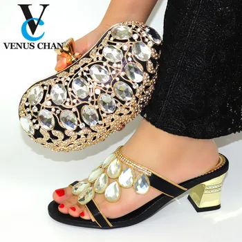 

Black High Quality Woman Luxury Shoes And Purse Set For Party African Shoes Matching Bag High Heels Wedding Shoes And Bag