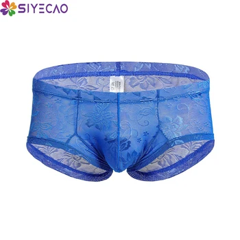 

Men Sexy Lace Low Waist Panties Underwear Transparet Breathable Mens Boxer Underwear Printing Hombre Shorts Cueca Masculina