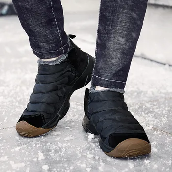 

Winter Man Snow Boots Quality Nylon Waterproof Short Boots Men Warm Plush Flats Boot Shoe Male Winter Outdoor Non Slip SnowBoots