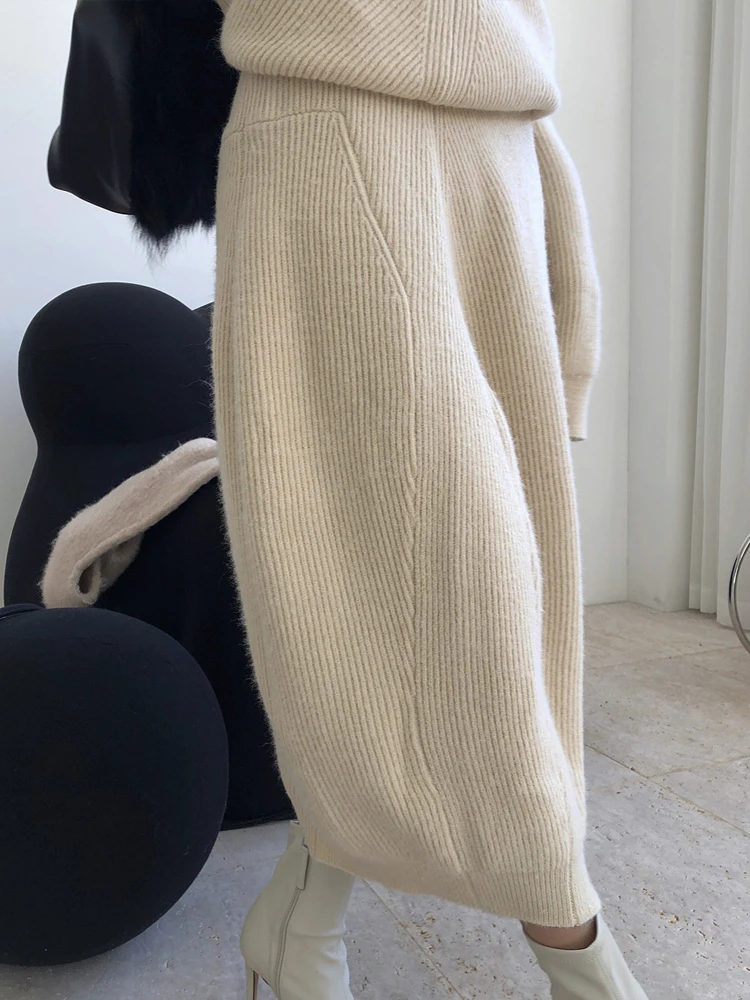 

Women Autumn Winter New Knitted Long Skirt Irregular Skirts French Temperament Maxi Skirts Faldas Mujer