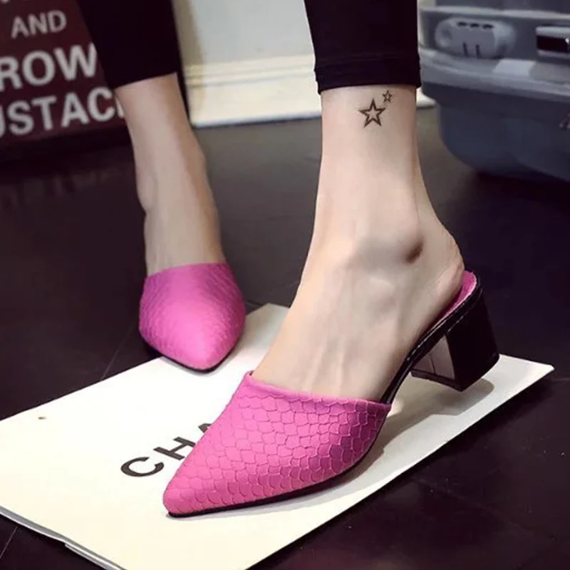 

Summer Pink Mules Shoes Women Slip On Pointed Toe Sexy High Heel Slippers Outdoor Soft Leather Designer Slides Black White Gray