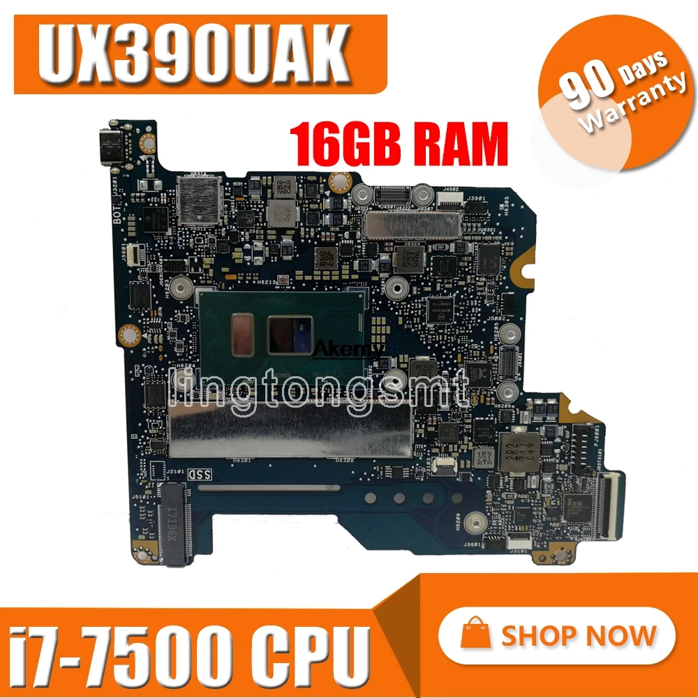 Akemy для Asus ZenBook 3 UX390 UX390U UX390UA UX390UAK материнская плата ноутбука i7 7500 CPU 16 Гб RAM 100%