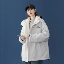 Two Sides Wearing Cotton Women Korean Version of Loose Lamb Wool Cotton 2021 New Students Cute Sweet Sen Cotton Clothing