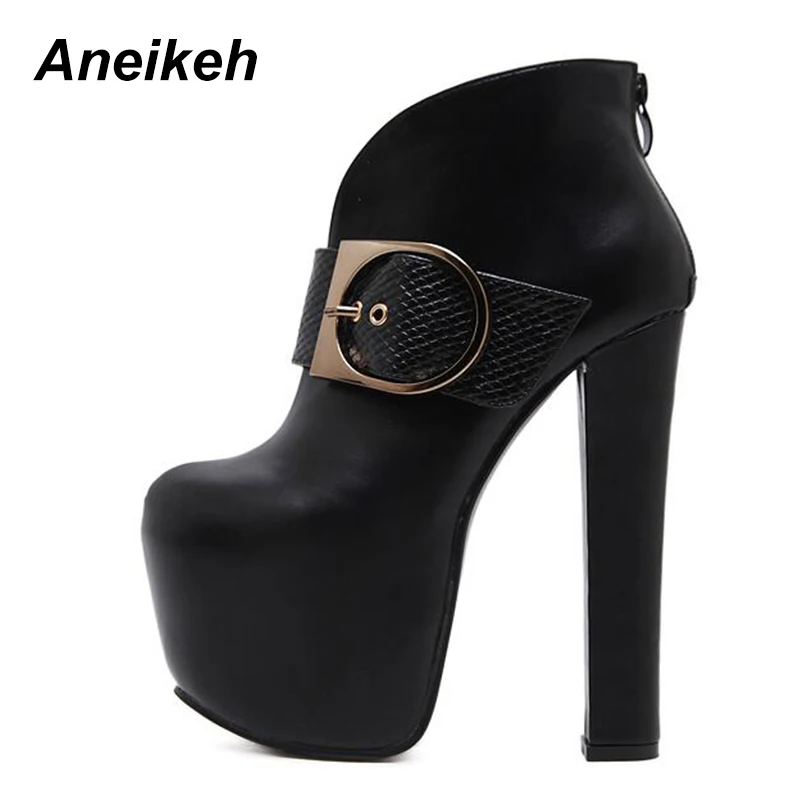 Aneikeh/ботинки на платформе; коллекция года; Модные ботильоны на толстом каблуке; женские полусапожки на высоком каблуке; сезон осень-зима; обувь на платформе; Цвет Черный