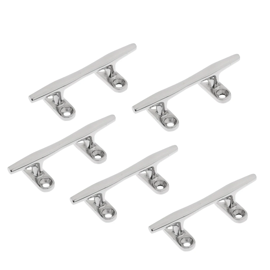 5 x Boat Cleat 4 inch Open Base, Heavy Duty Marine Grade 316 Stainless Steel Mooring Bar Deck Cleats Accessories - 10mm