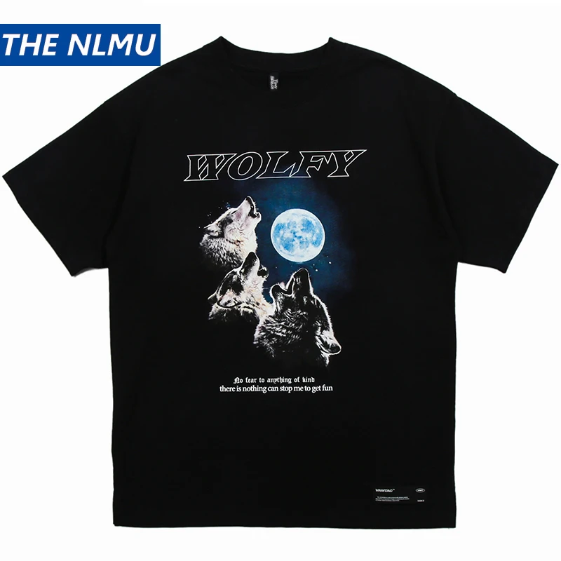 

2020 New T-shirts Men Hip Hop Harajuku Moon Wolf Animals Print Tshirt Loose Short Sleeve Streetwear Tops Tees Oversized HT014