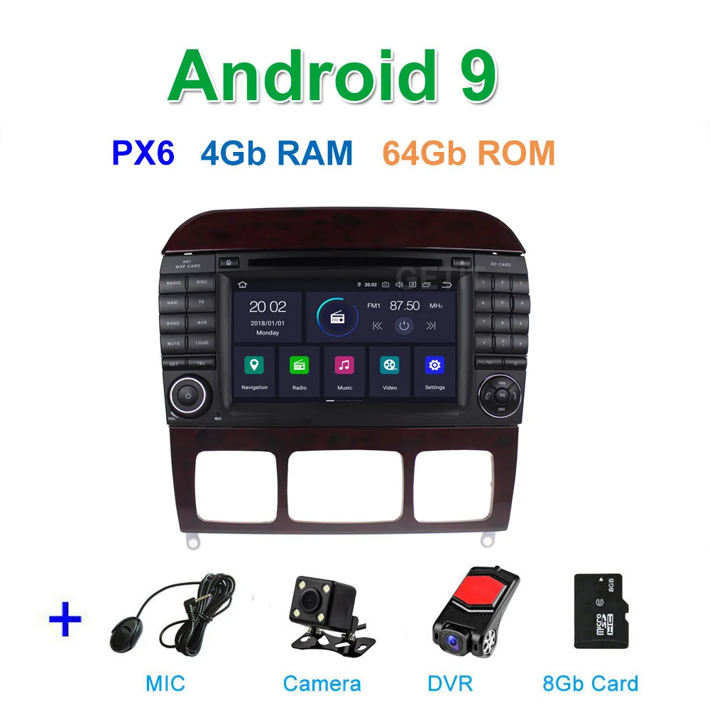 DSP 64G PX6 Android 9 Автомобильный DVD стерео радиоплеер gps для Mercedes Benz S Class W215 W220 S320 S400 S420 S430 S280 S350 - Цвет: PX6 4G CAM DVR SD