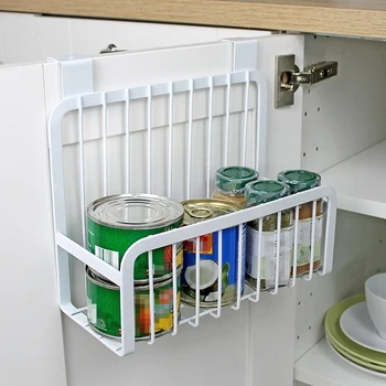

1PC over the Cabinet Storage Basket Nail-Free Iron Kitchen Hanging Basket Door Cabinet Storage Rack Holder-White