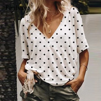 

Women 2020 Summer Polka Dot blouse shirt Casual Loose V-neck short sleeve pullover tops Ladies Fashion Print blouses Feminina