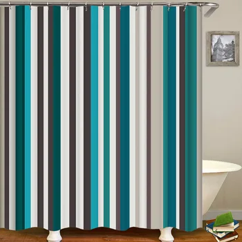 

180*180cm Home Bath Curtains Waterproof Mildew-proof Bathroom Shower Curtain Stripe Lattice Printed Blackout Curtains Home Decor