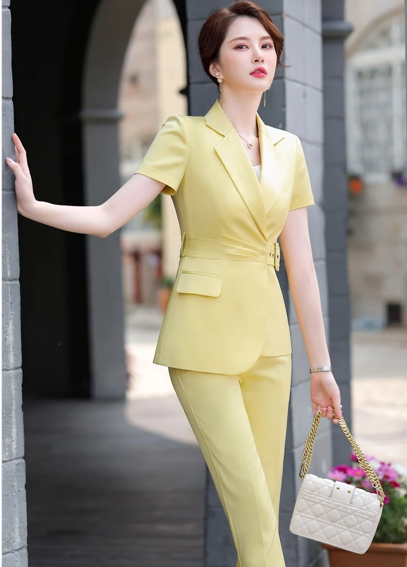 plato Montgomery Imperativo Chaqueta de manga corta para mujer, pantalones y chaquetas de trabajo con  trajes formales, chaqueta, blazer, novedad, color amarillo, Verano|Trajes  de pantalón| - AliExpress