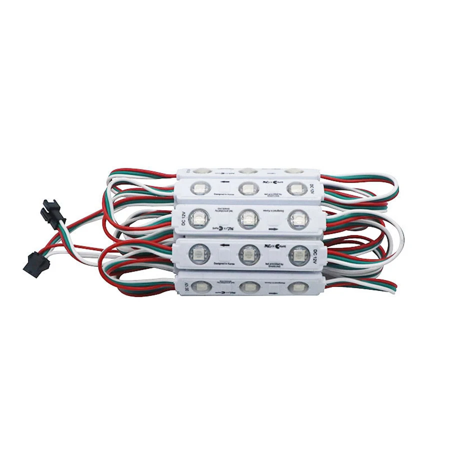 100개 DC12V WS 2811 LED 픽셀 모듈 러닝 RGB IC 프로그래밍 가능 드림 컬러 3LED SMD 5050 방수 스트링당 20개